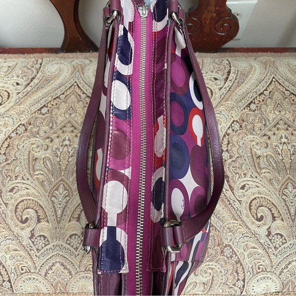 Coach F26843 Multicolor OP Art Sateen Signature Scarf Print Park Carrie Handbag - Picture 12 of 14